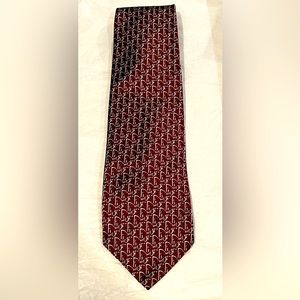 Christian Dior Vintage Neck Tie RARE Signature CD Logo Print Burgundy/White